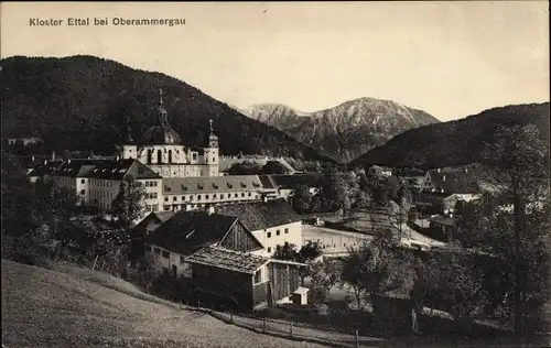 Ak Ettal Oberbayern, Kloster, Panorama vom Ort