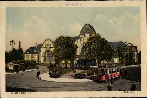 Ak Mönchengladbach am Niederrhein, Bahnhof, Tram