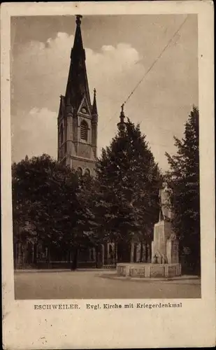 Ak Eschweiler Nordrhein Westfalen, Evgl. Kirche mit Kriegerdenkmal