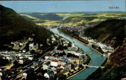 Ak Bad Ems an der Lahn, Panorama vom Ort