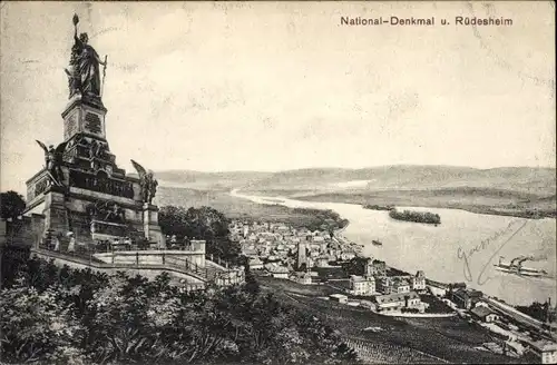 Ak Rüdesheim am Rhein, Niederwald Nationaldenkmal, Panorama