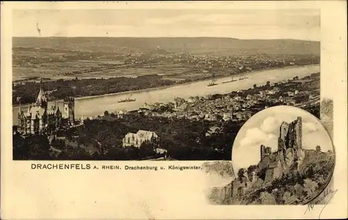 Ak Königswinter am Rhein, Drachenfels, Drachenburg, Panorama