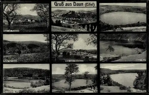 Ak Daun in der Eifel Rheinland Pfalz, Teilansichten, Ulmer Maar, Pulver Maar, Wehrbusch