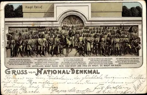 Litho Rüdesheim Rhein, National Denkmal Niederwald