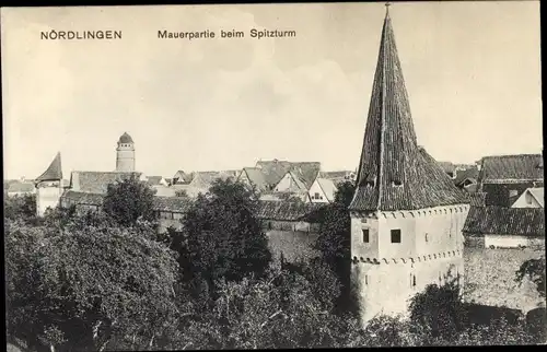 Ak Nördlingen in Schwaben, Mauerpartie beim Spitzturm