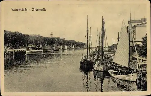 Ak Ostseebad Warnemünde Rostock, Strompartie, Segelboote, Hafen