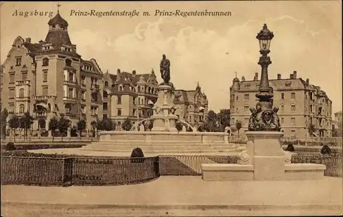 Ak Augsburg in Schwaben, Prinz-Regentenstraße m. Prinz-Regentenbrunnen