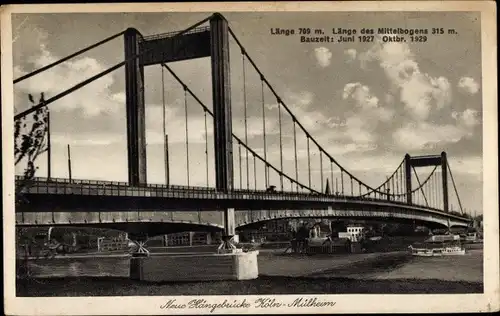 Ak Mülheim Köln am Rhein, Neue Hängebrücke