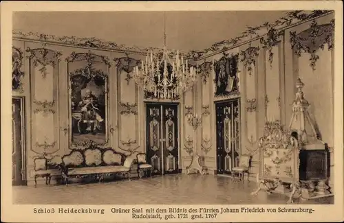 Ak Rudolstadt in Thüringen, Schloss Heidecksburg, Grüner Saal, Bildnis des Fürsten Johann Friedrich