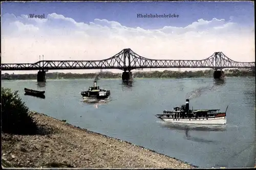 Ak Wesel am Niederrhein, Rheinbabenbrücke, Dampfer