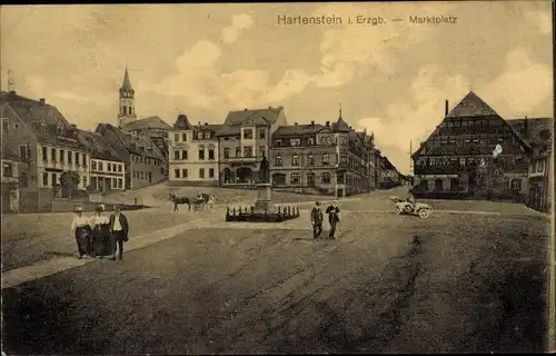 Ak Hartenstein im Erzgebirge Sachsen, Marktplatz