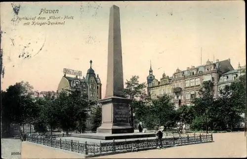 Ak Plauen im Vogtland, Partie auf dem Albert Platz mit Kriegerdenkmal