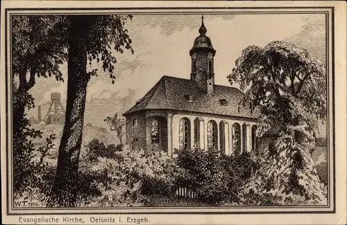 Künstler Ak Oelsnitz im Erzgebirge, Evangelische Kirche