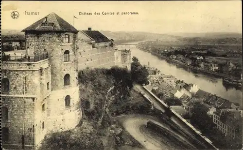 Postkarte Namur Wallonien, Grafenschloss, Panorama