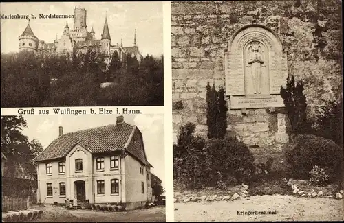 Ak Wülfingen Elze Niedersachsen, Kriegerdenkmal, Bäckerei Franz Wilhelm, Marienburg bei Nordstemmen
