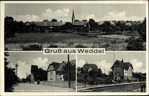 Ak Weddel Cremlingen Niedersachsen, Gesamtansicht, Bahnhof, Geschäftshaus B. Lichtenberg, Dorfstraße