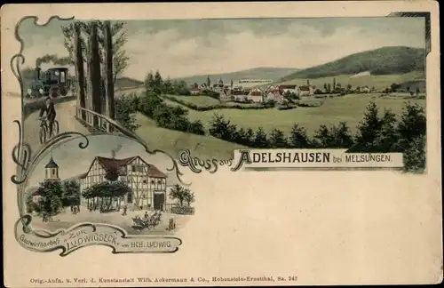 Litho Adelshausen Melsungen Hessen, Panorama, Gasthaus Zur Ludwigseck
