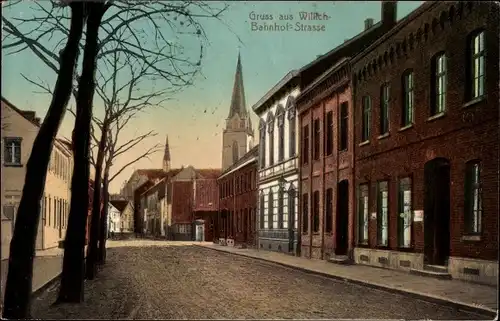 Ak Willich am Niederrhein, Bahnhofstraße, Kirche