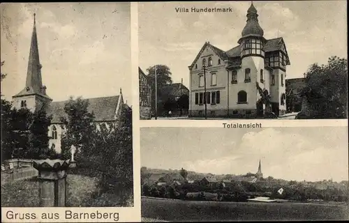 Ak Barneberg Hötensleben Landkreis Börde, Kirche, Villa Hundertmark, Gesamtansicht