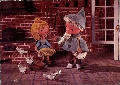 Ak Sandmann, Sandmännchen bei Aschenputtel, DDR Deutscher Fernsehfunk, 6220