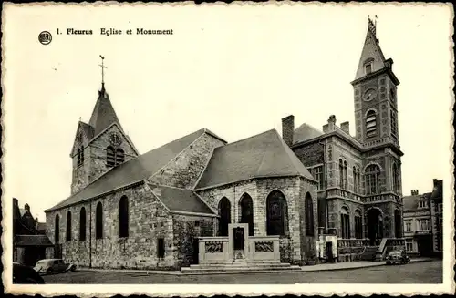 Ak Fleurus Charleroi Wallonien Hennegau, Kirche und Denkmal