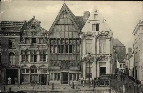 Ak Mechelen Mecheln Mechelen Flandern Antwerpen, Alte Häuser am Dyle