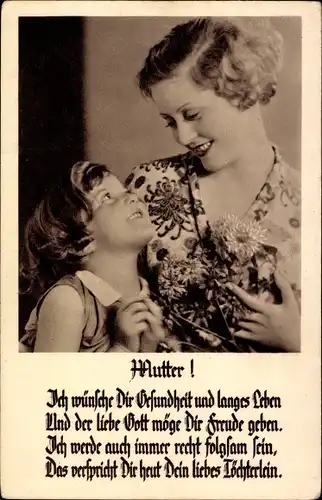 Ak Glückwunsch Muttertag, Frau mit Tochter, Ich wünsche Dir Gesundheit und langes Leben...