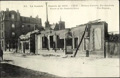 Ak Creil Oise, Zerstörte Häuser, Rue Gambetta