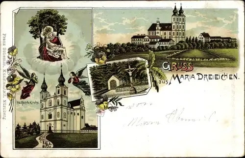 Litho Maria Dreieichen Rosenburg Mold in Niederösterreich, Kloster Maria Drei Eichen, Kirche