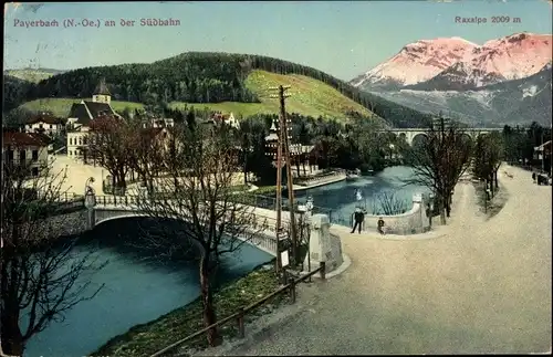 Ak Payerbach an der Rax in Niederösterreich, Teilansicht, Brücke
