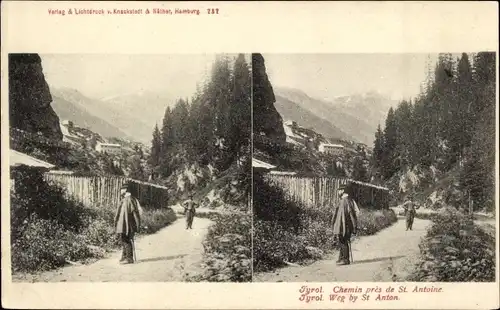 Stereo Ak Sankt Anton am Arlberg Tirol Österreich, Wegpartie