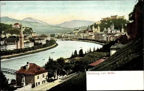 Ak Salzburg in Österreich, Stadtansicht, Mülln, Fluss