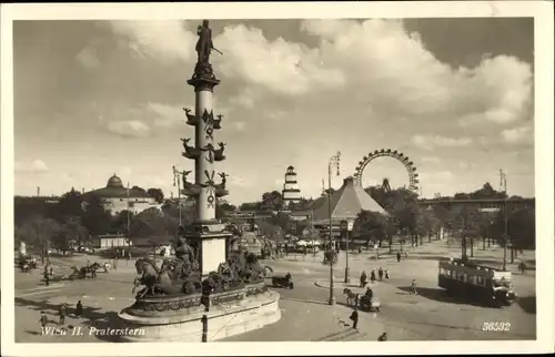 Ak Wien 2 Leopoldstadt, Praterstern, Bus, Riesenrad, Tegetthoffdenkmal
