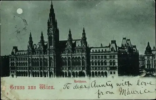 Mondschein Ak Wien, Rathaus