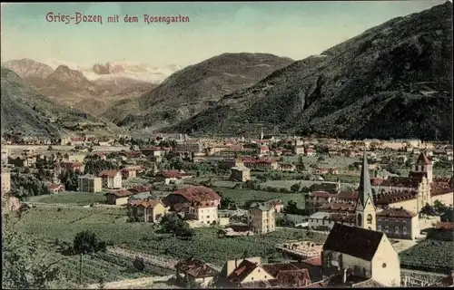Ak Gries Bozen Bolzano Südtirol, Totalansicht, Rosengarten