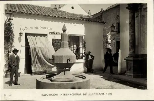 Ak Exposicion Internacional de Barcelona 1929, Plaza de Pehaflor, Pueblo Espagnol