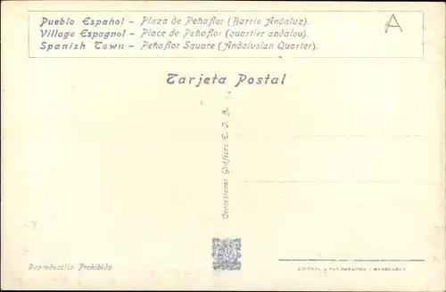 Ak Exposicion Internacional de Barcelona 1929, Plaza de Pehaflor, Pueblo Espagnol