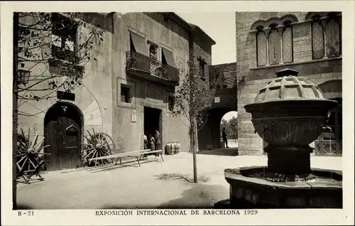 Ak Exposicion Internacional de Barcelona 1929, Plaza de la Fuente, Pueblo Espagnol