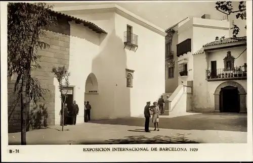 Ak Exposicion Internacional de Barcelona 1929, Plazuela del Carmen, Pueblo Espagnol