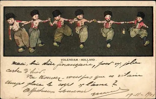Ak Volendam Nordholland Niederlande, Tanzende Kinder, Niederländische Tracht