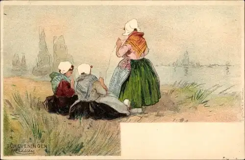 Künstler Litho Cassiers, H., Scheveningen Den Haag Südholland, Frauen in Tracht