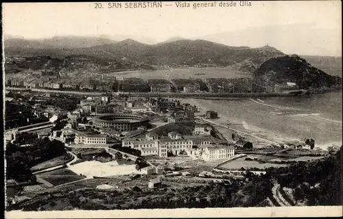 Ak Donostia San Sebastian Baskenland, Gesamtansicht vom Monte Ulia aus