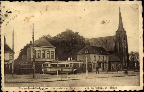 Ak Brasschaet Polygone Brasschaat Flandern Antwerpen, Dorpzicht met Kerk