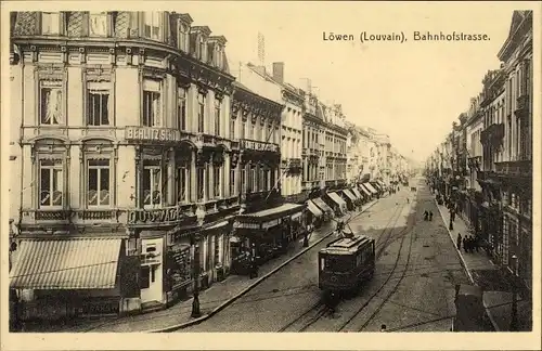 Ak Louvain Leuven Löwen Flandern Flämisch Brabant, Bahnhofstraße, Straßenbahn