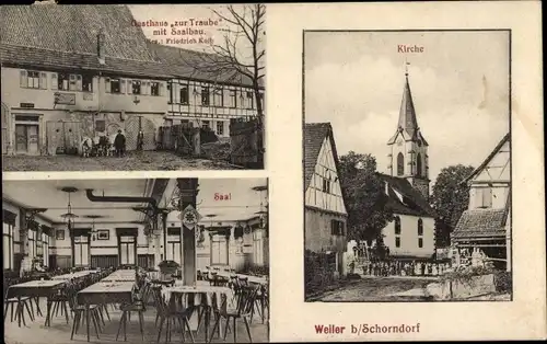 Ak Weiler Schorndorf in Württemberg, Kirche, Gasthaus Zur Traube, Innenansicht