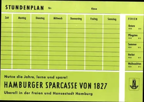 Stundenplan Neue Sparkasse Hamburg, Tiere des Waldes Eichhörnchen Marder um 1960