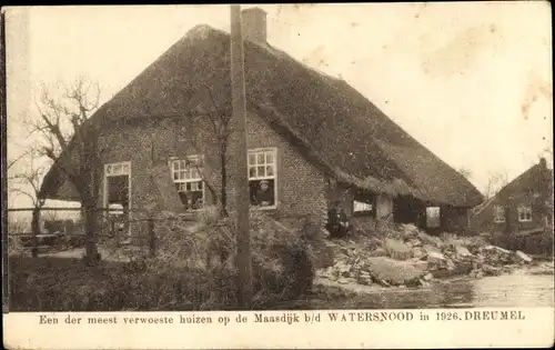 Ak Dreumel Gelderland, vom Hochwasser zerstörtes Haus