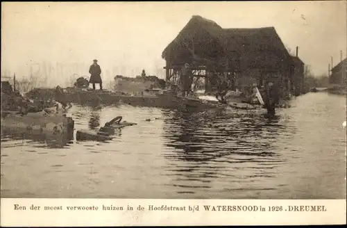 Ak Dreumel Gelderland, vom Hochwasser zerstörtes Haus