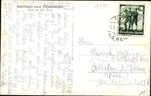 Ak Rod an der Weil Weilrod im Taunus, Totalansicht, Gasthaus zum Felsenkeller
