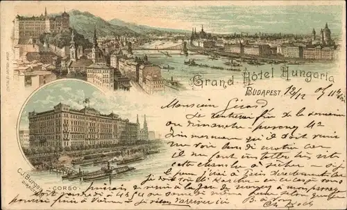 Litho Budapest Ungarn, Grand Hotel Hungaria, Corso